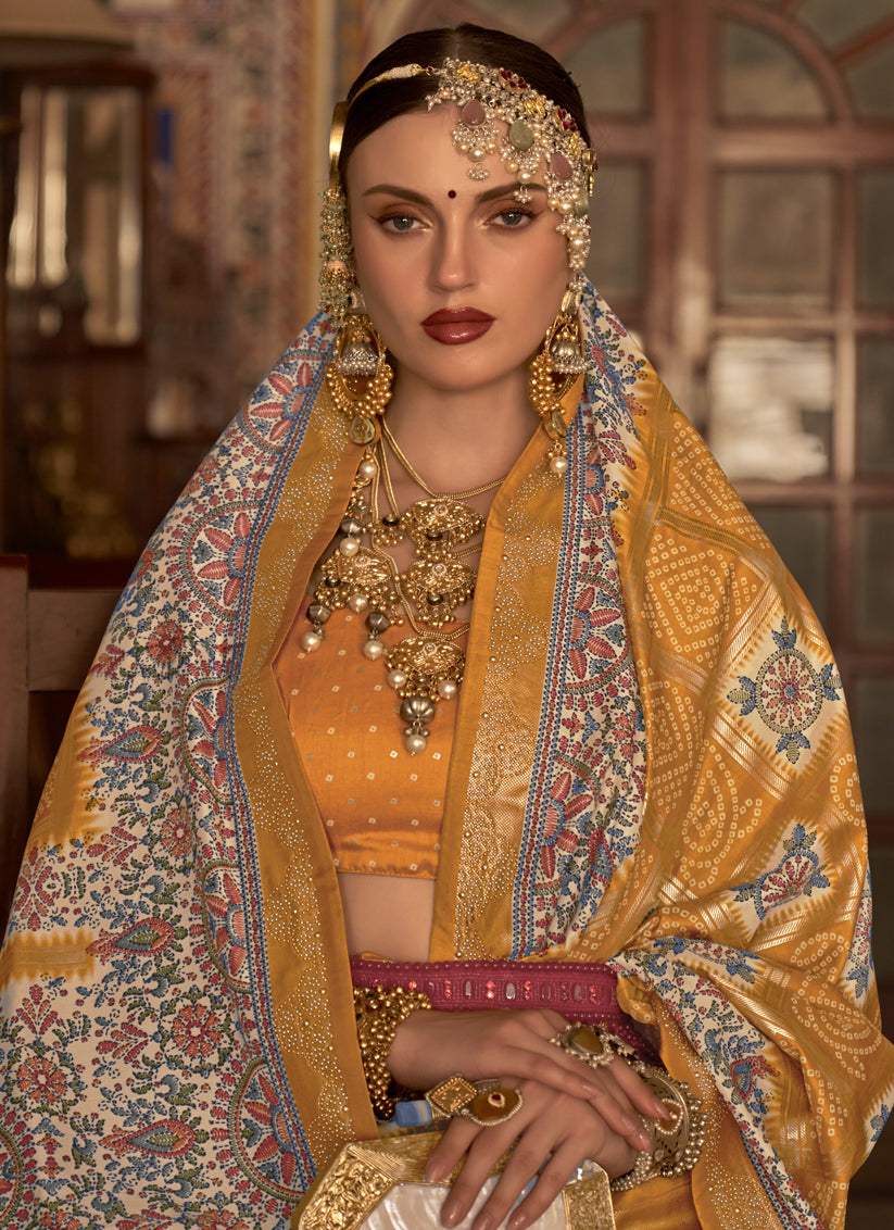 Mustard Silk Embellished Saree