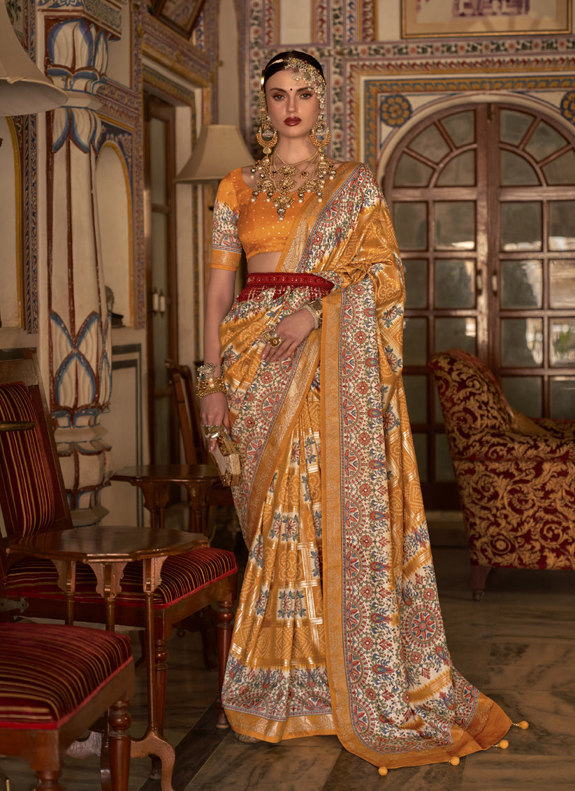 Mustard Silk Embellished Saree