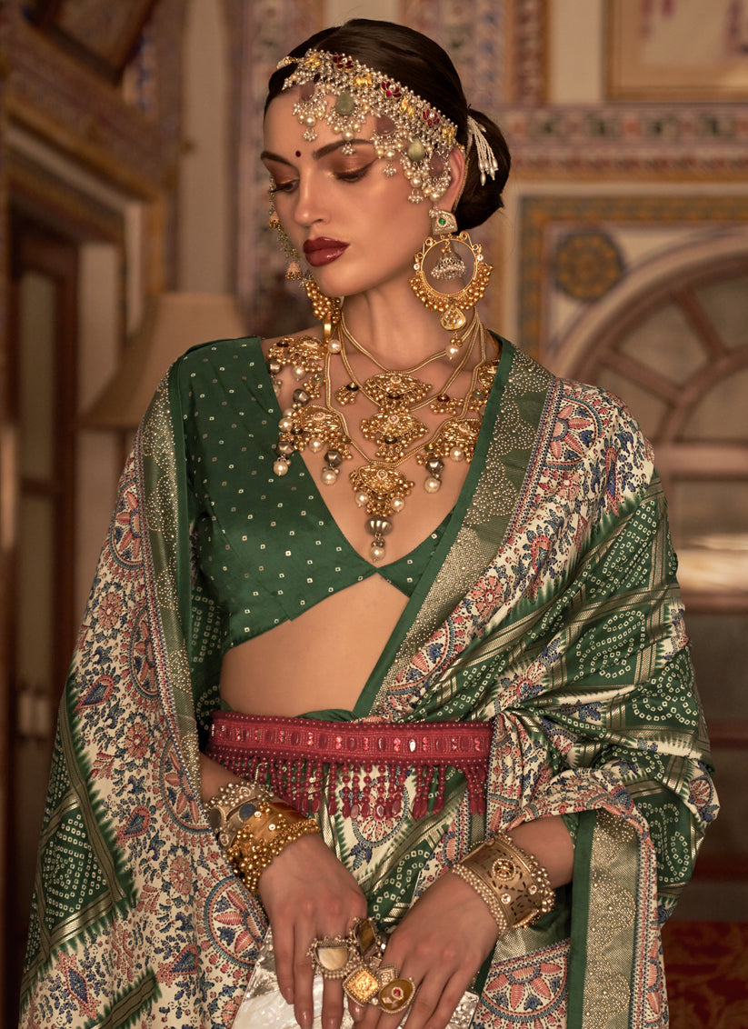 Emerald Green Silk Embellished Saree