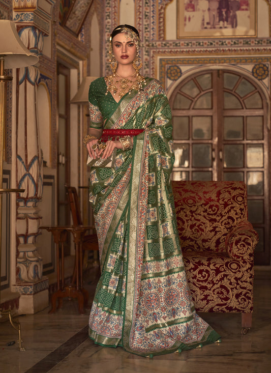 Emerald Green Silk Embellished Saree