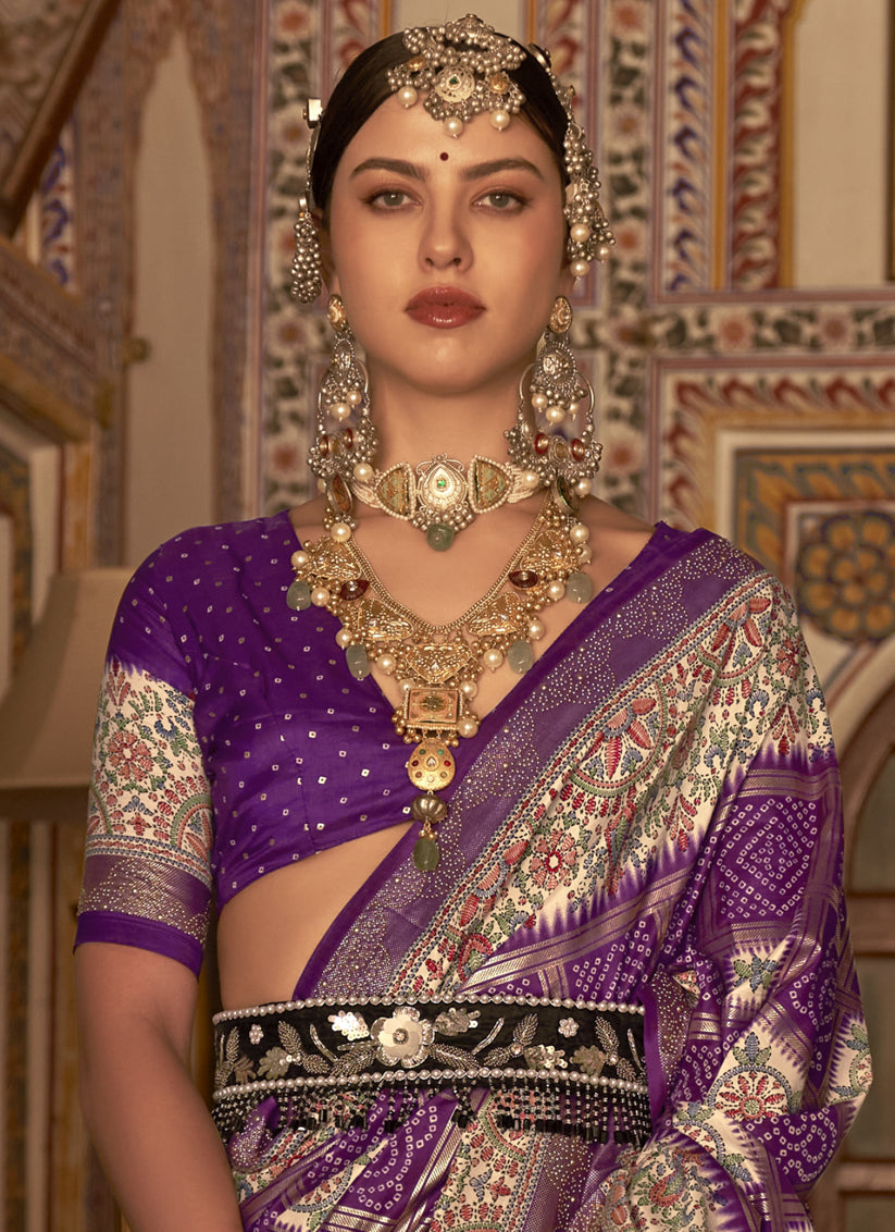 Purple Silk Embellished Saree