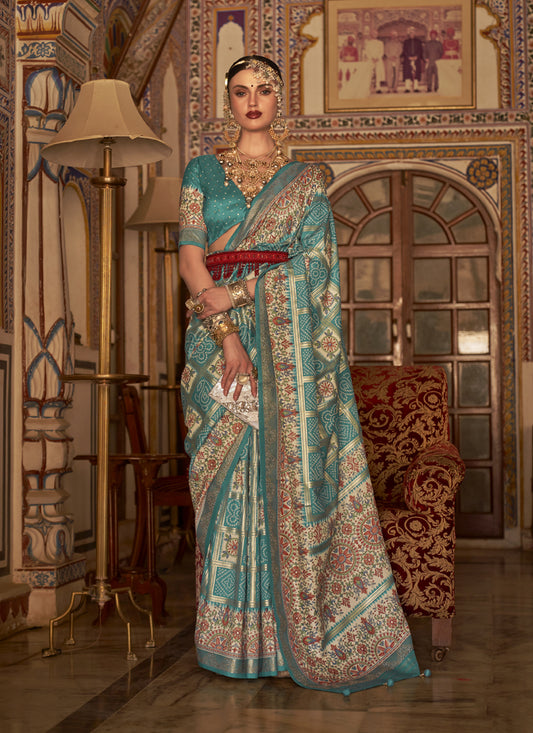 Firozi Silk Embellished Saree