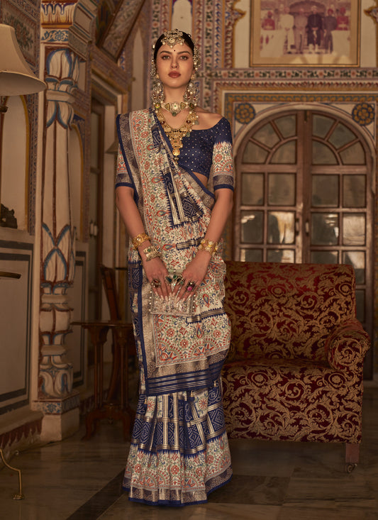 Navy Blue Silk Embellished Saree