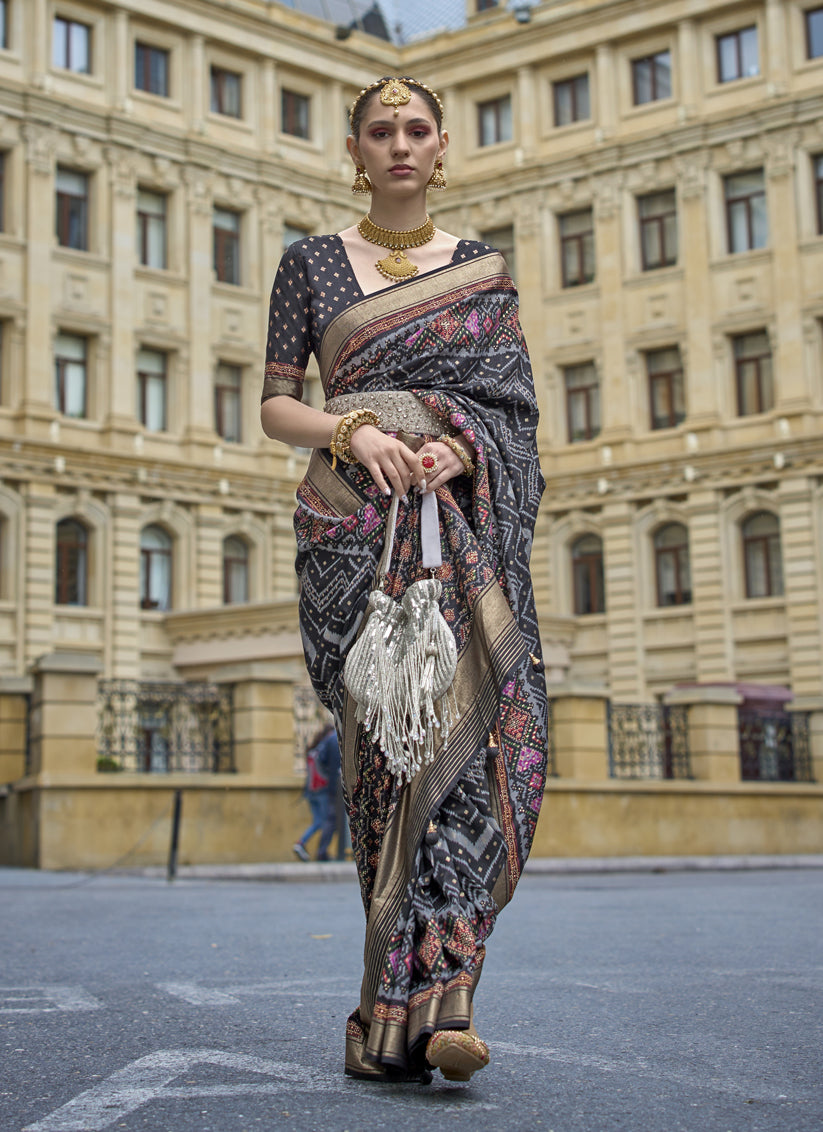 Black Silk Printed Designer Saree