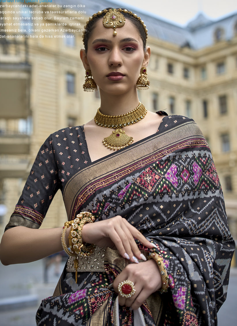 Black Silk Printed Designer Saree