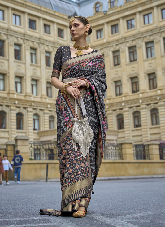 Black Silk Printed Designer Saree