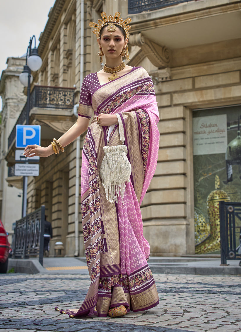 Pink Silk Printed Designer Saree