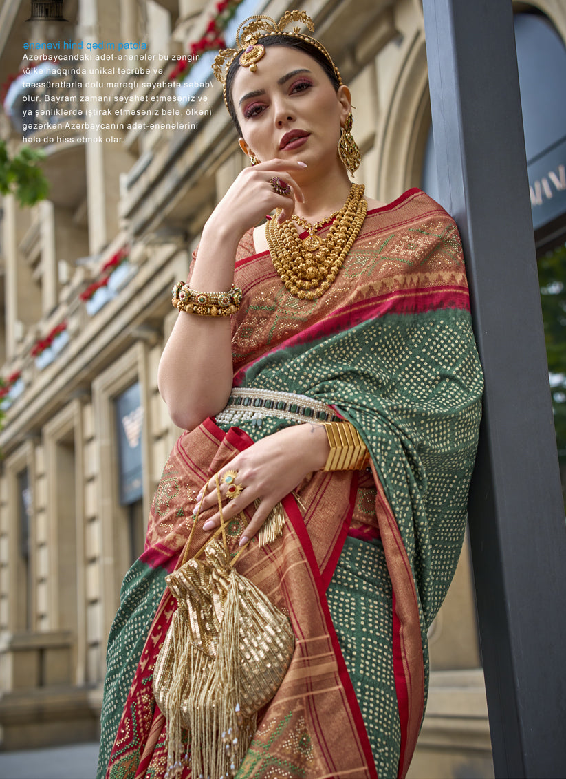 Green Silk Printed Designer Saree