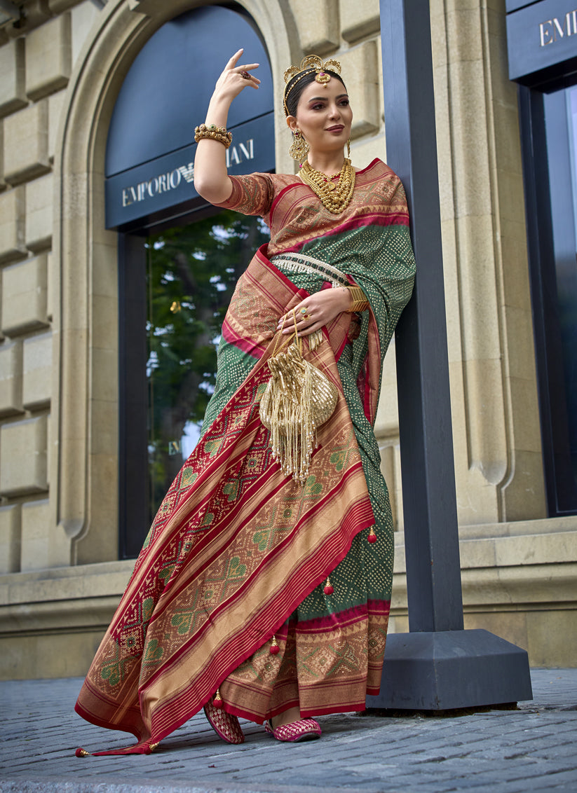 Green Silk Printed Designer Saree