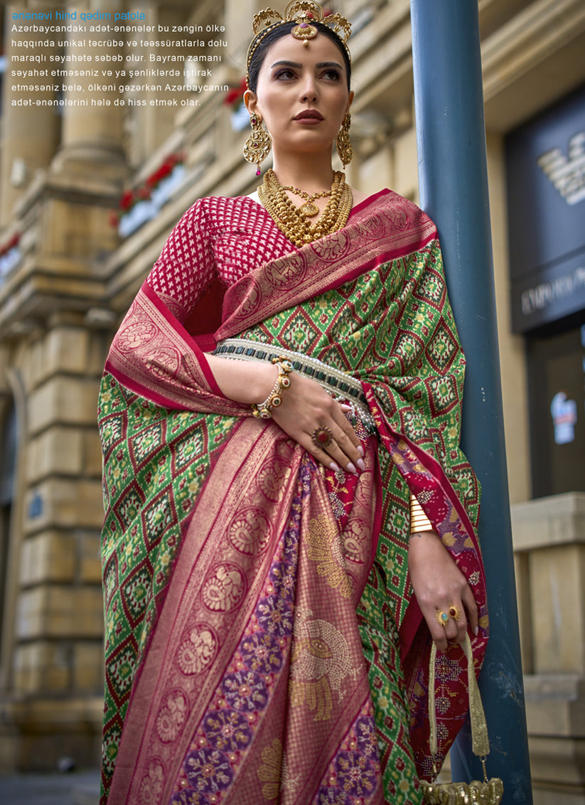 Parrot Green Silk Printed Designer Saree