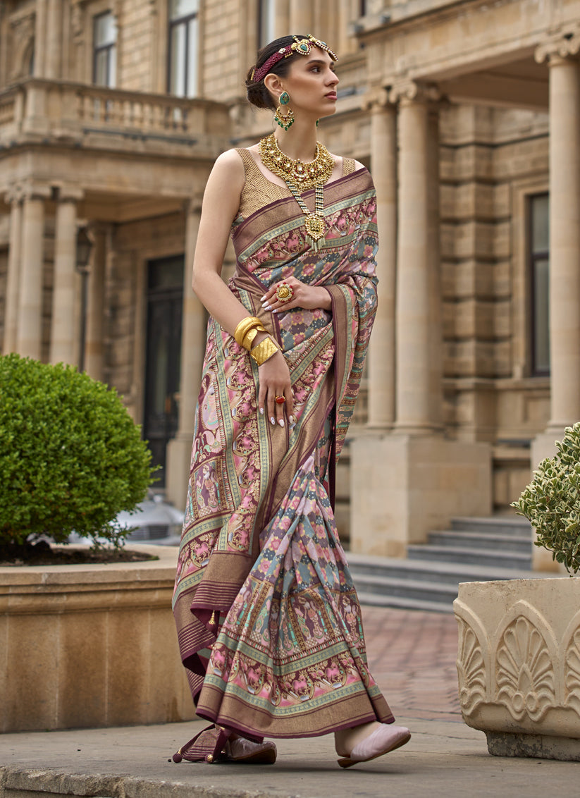 Multicolor Embellished Silk Saree