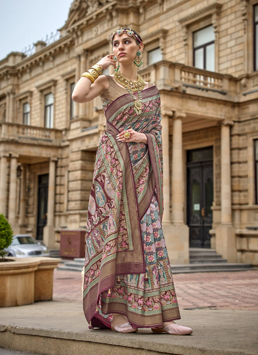 Multicolor Embellished Silk Saree