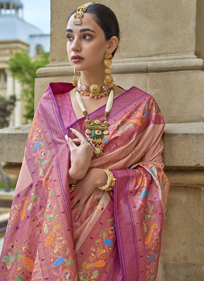 Blush Peach Embellished Silk Saree