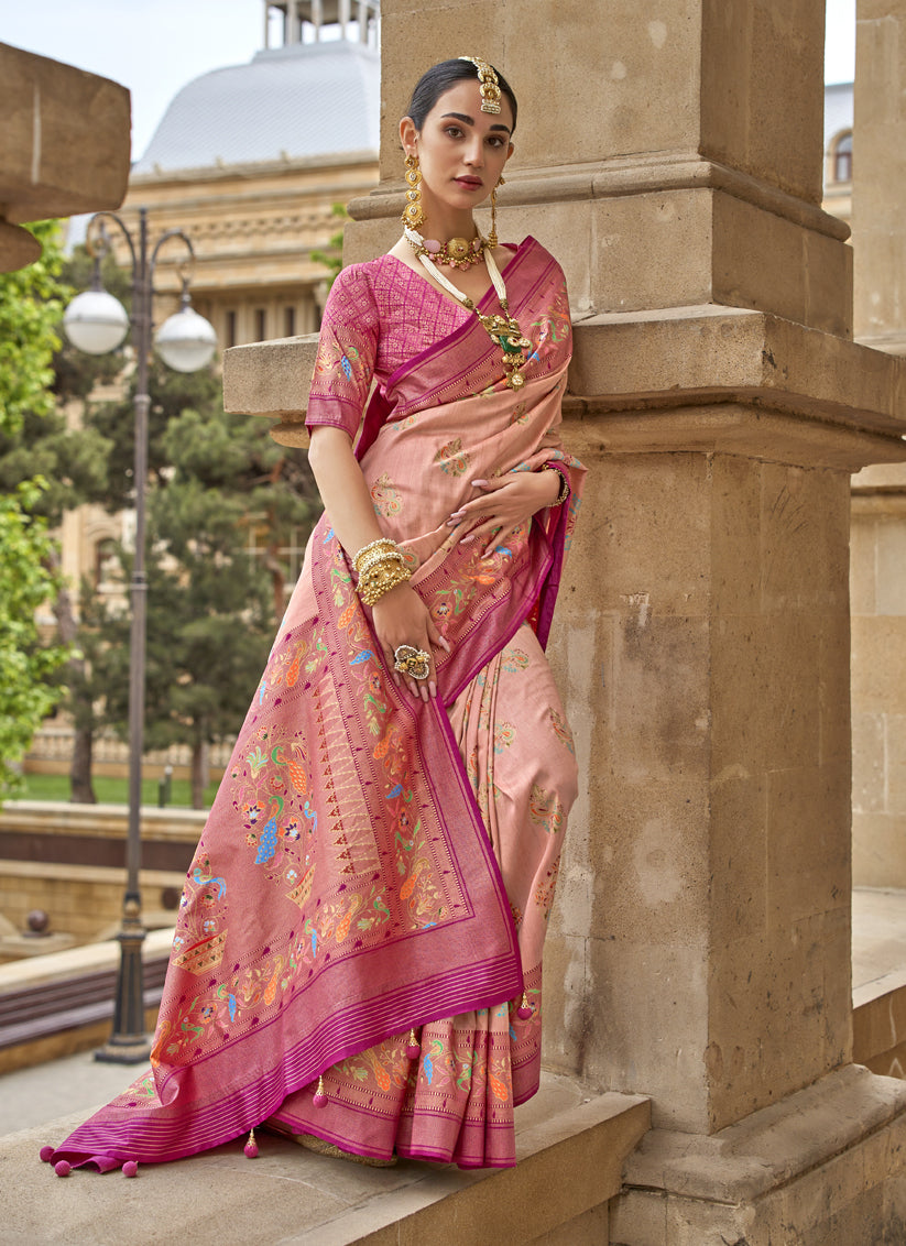 Blush Peach Embellished Silk Saree