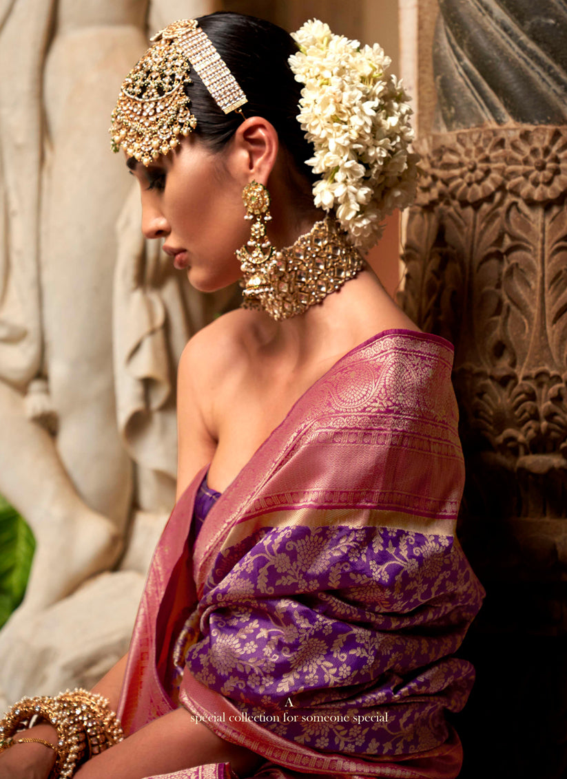 Purple Banarasi Weaving Silk Saree for Wedding