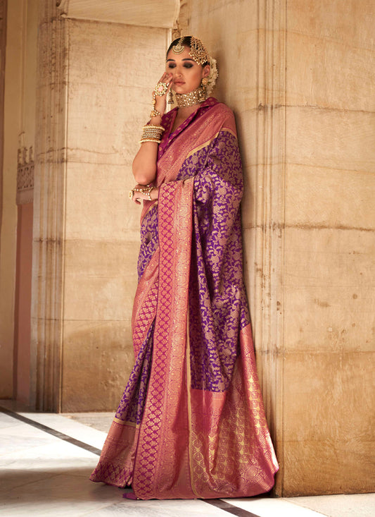 Purple Banarasi Weaving Silk Saree for Wedding