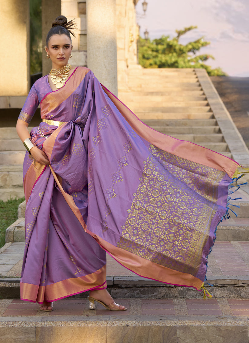 Purple Woven Silk Saree for Festival