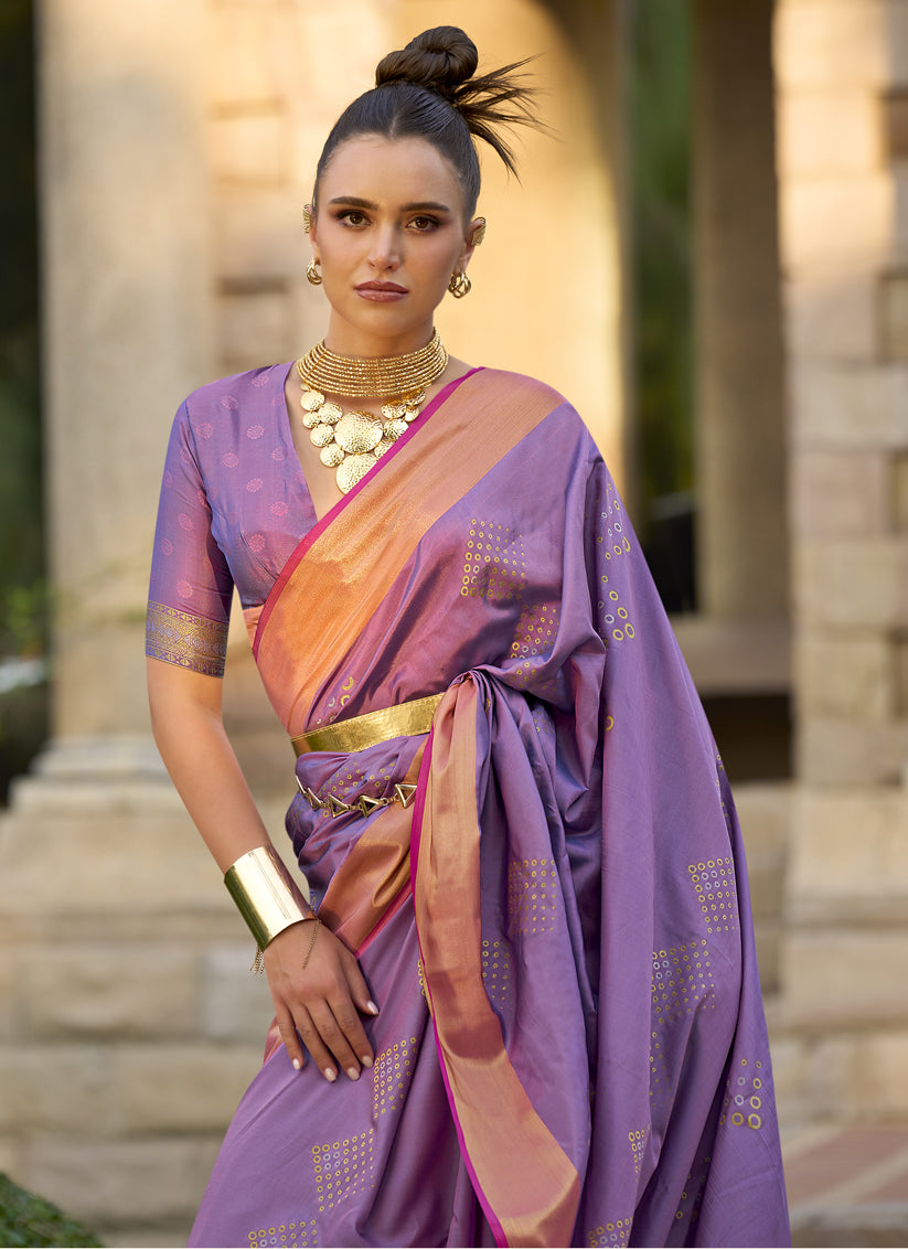 Purple Woven Silk Saree for Festival