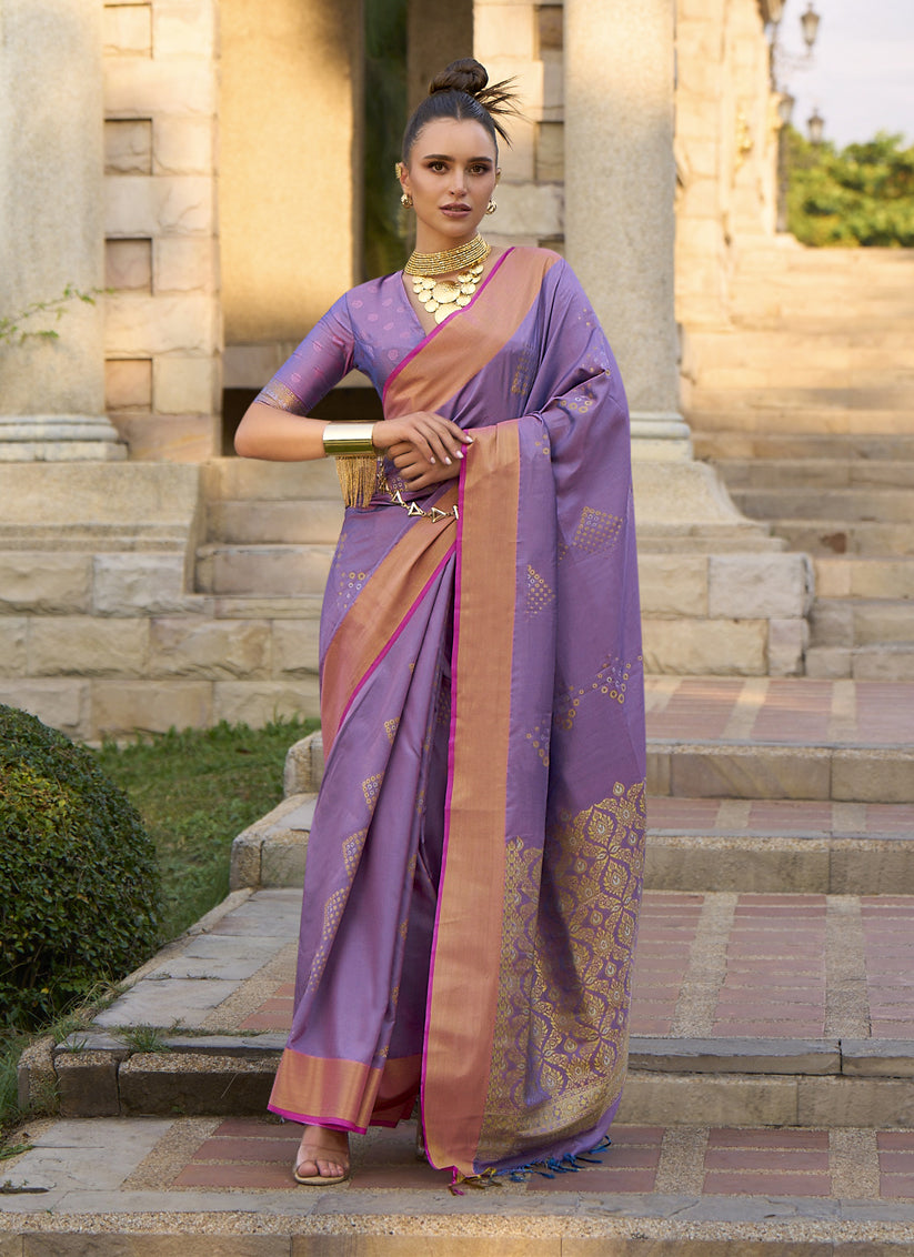 Purple Woven Silk Saree for Festival