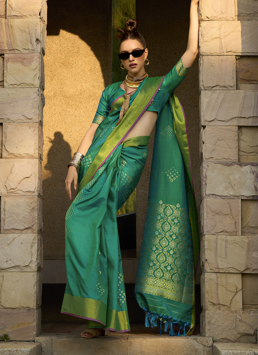 Rama Green Woven Silk Saree for Ceremonial