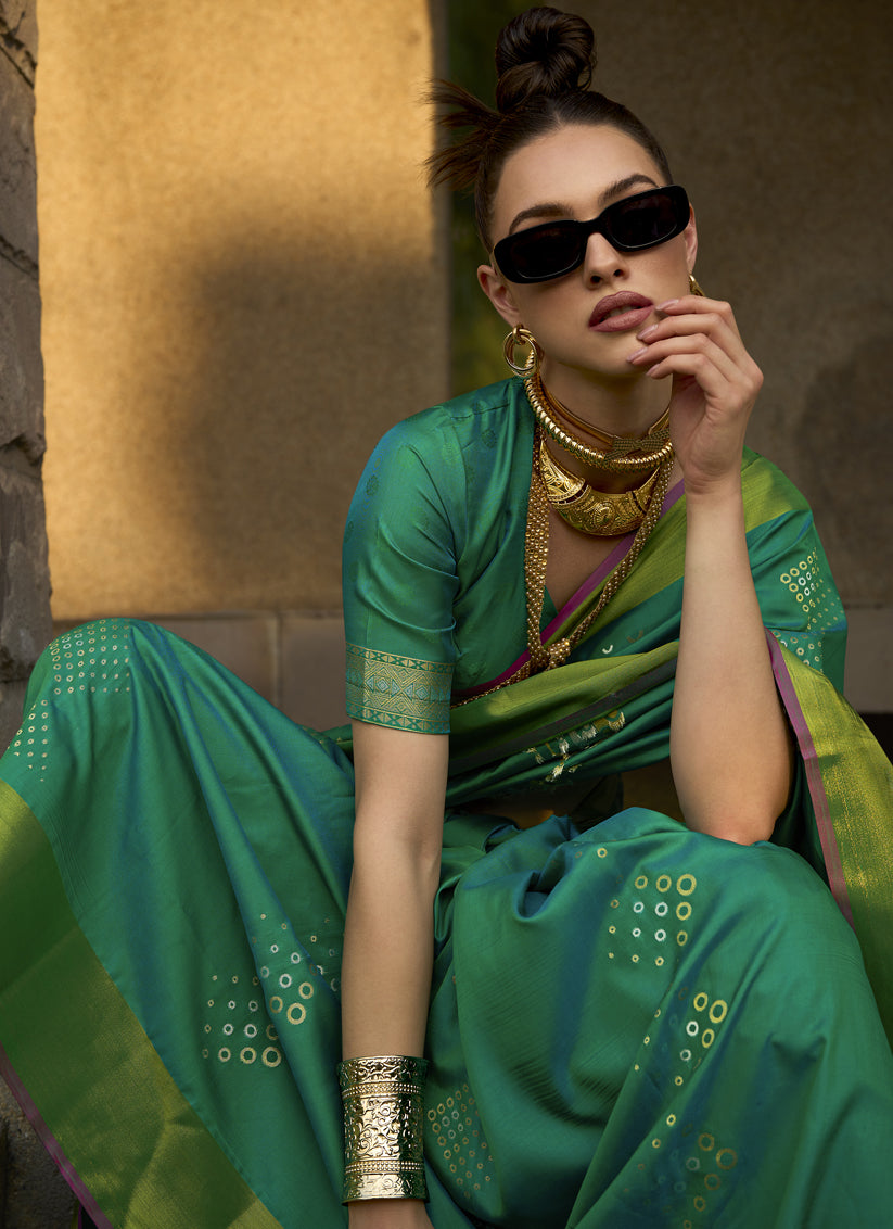 Rama Green Woven Silk Saree for Ceremonial