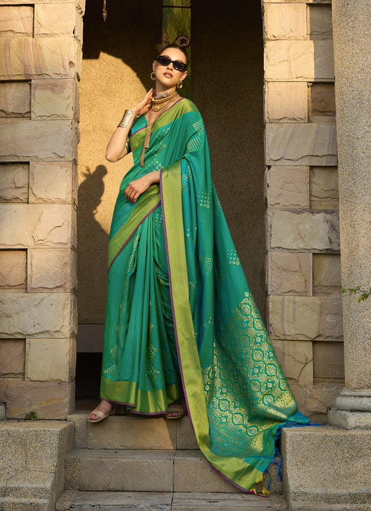 Rama Green Woven Silk Saree for Ceremonial