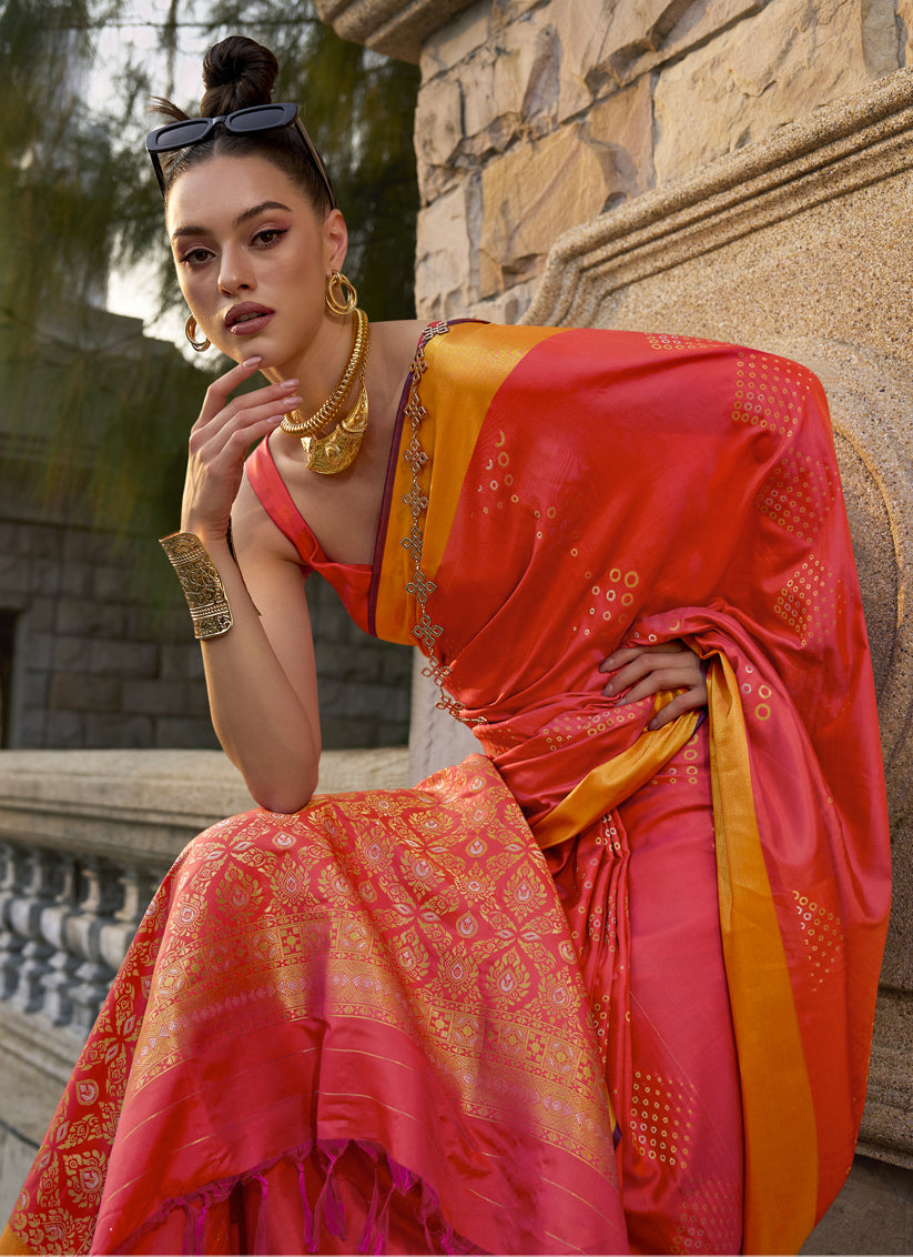 Punch Pink Woven Silk Saree for Festival