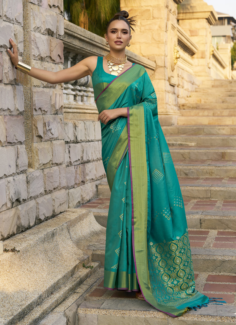 Rama Blue Woven Silk Saree for Ceremonial