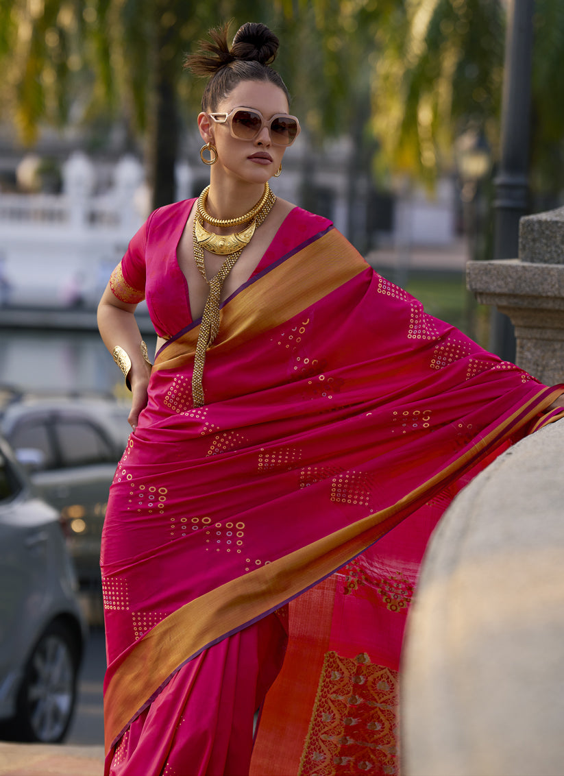 Rani Pink Woven Silk Saree for Festival