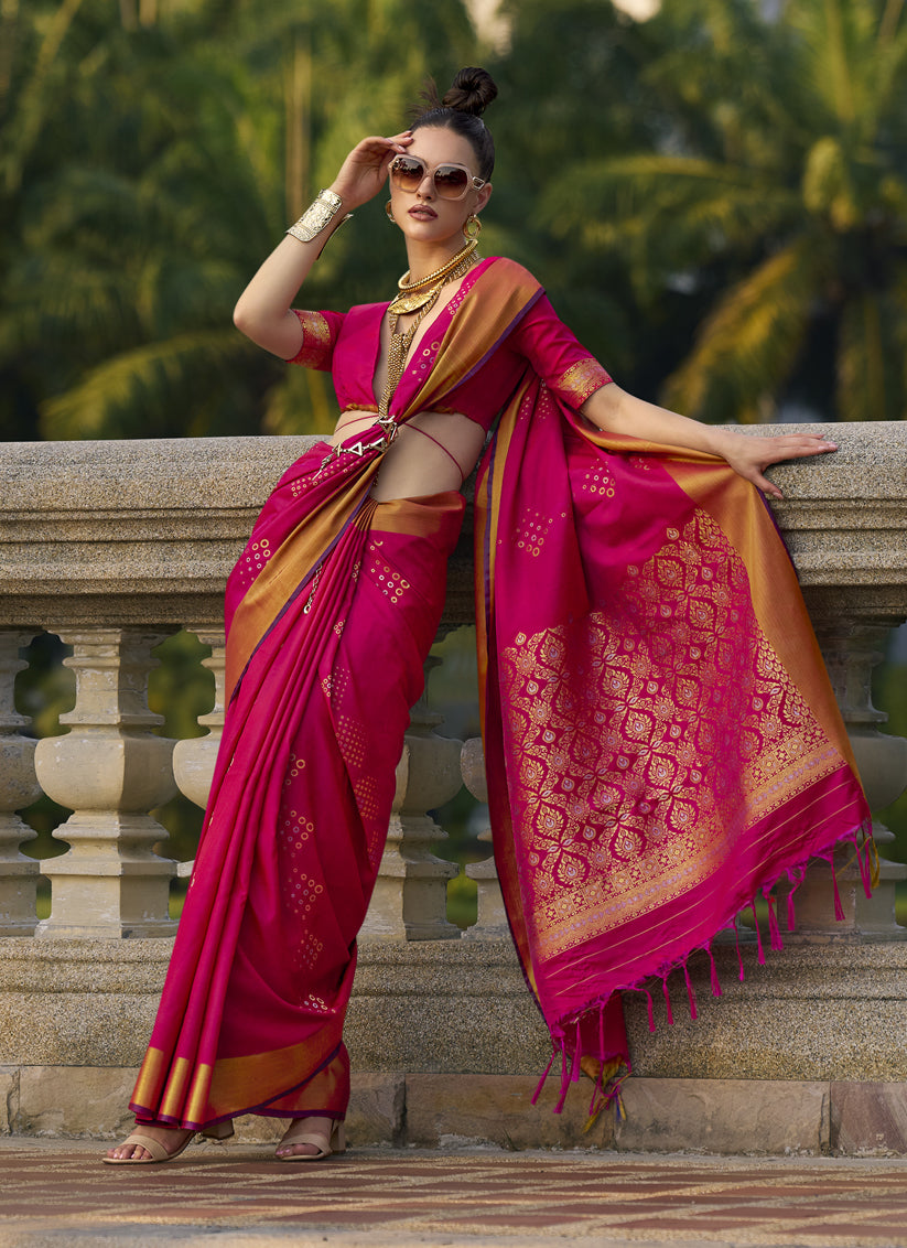 Rani Pink Woven Silk Saree for Festival