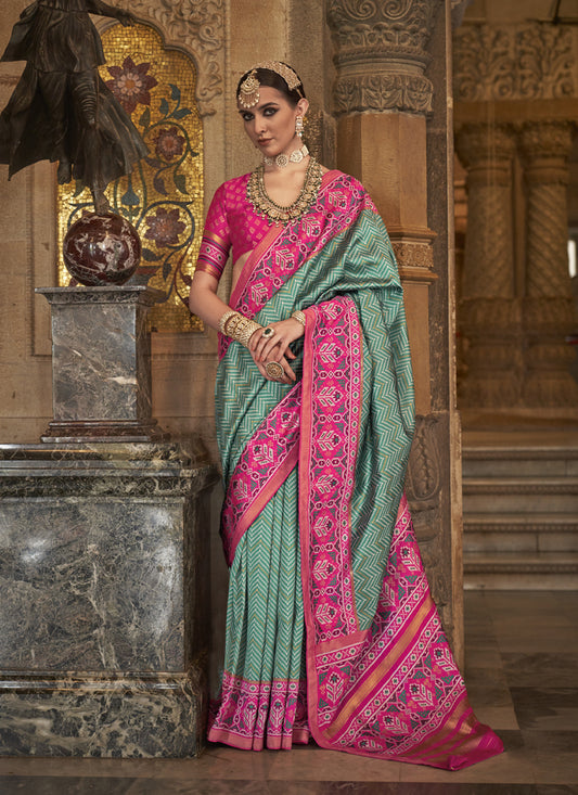 Rama Green Banarasi Weaving Silk Saree for Wedding