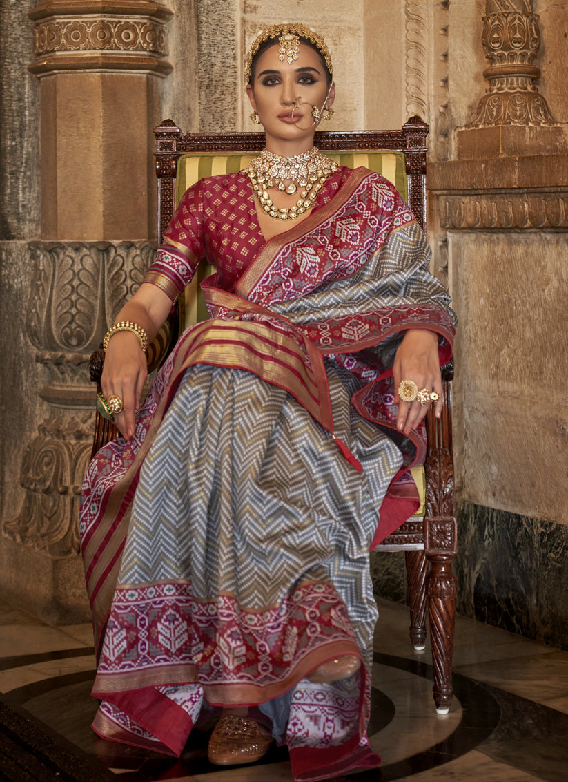 Smoke Grey Banarasi Weaving Silk Saree for Wedding