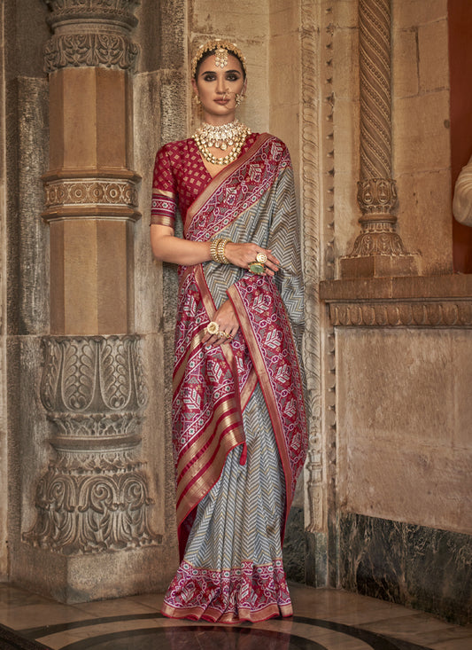 Smoke Grey Banarasi Weaving Silk Saree for Wedding