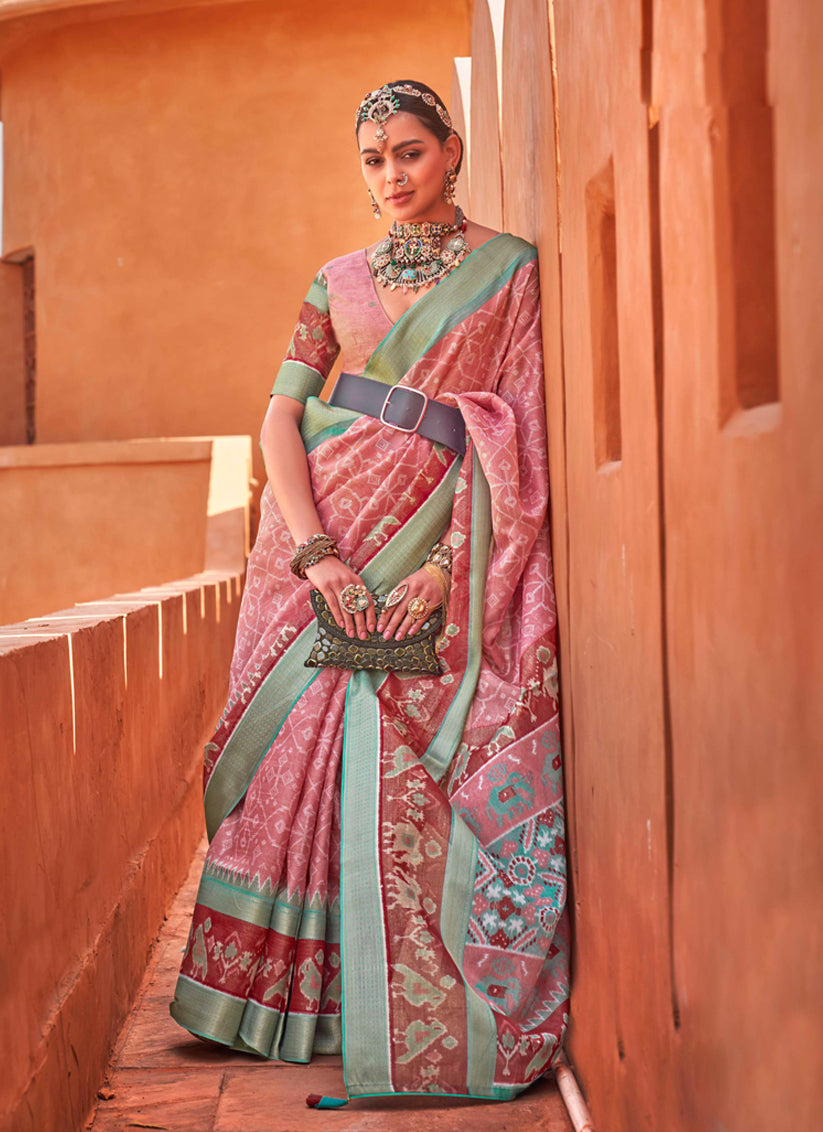 Dusty Pink Foil Printed Cotton Silk Saree