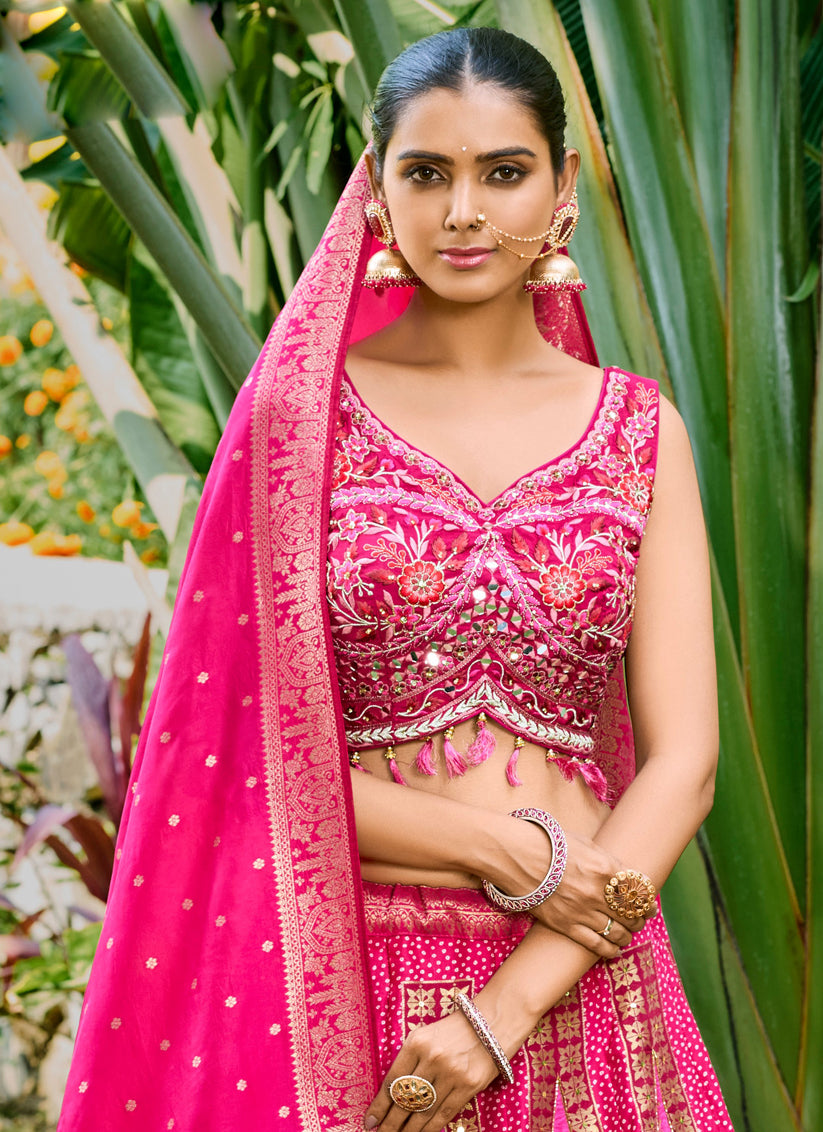 Rani Pink Silk Readymade Designer Lehenga Choli