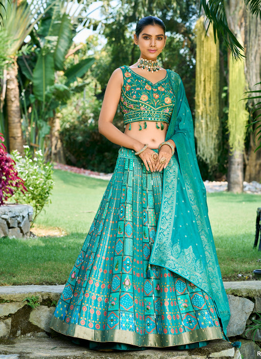 Firozi Silk Readymade Designer Lehenga Choli