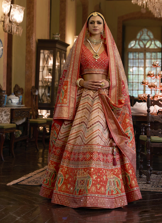 Multicolor Rajwadi Silk Embellished Designer Lehenga Choli