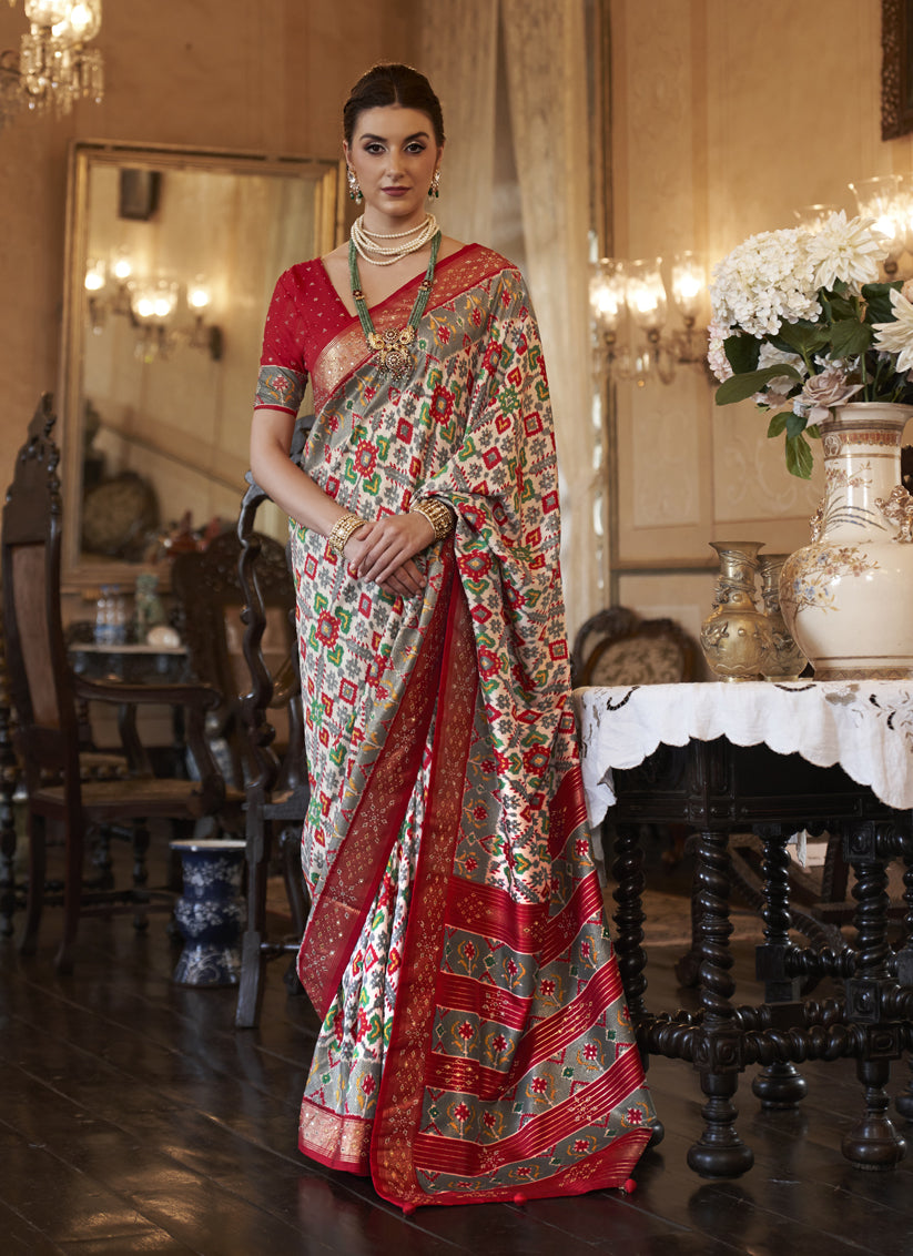 Off White Rajwadi Patola Silk Woven Saree