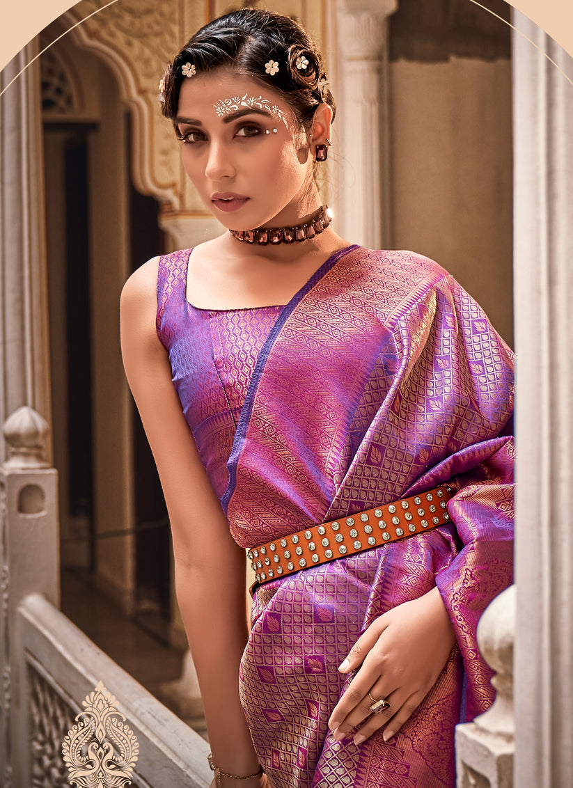 Magenta Handloom Weaving Silk Saree