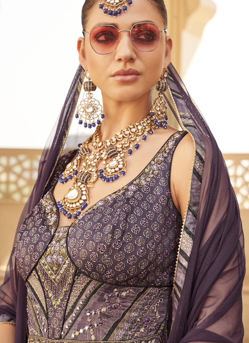 Mauve Silk Designer Gown with Dupatta