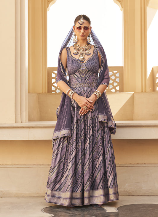 Mauve Silk Designer Gown with Dupatta