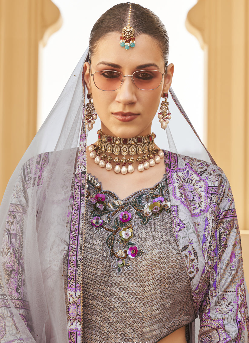Multicolor Silk Designer Gown with Dupatta