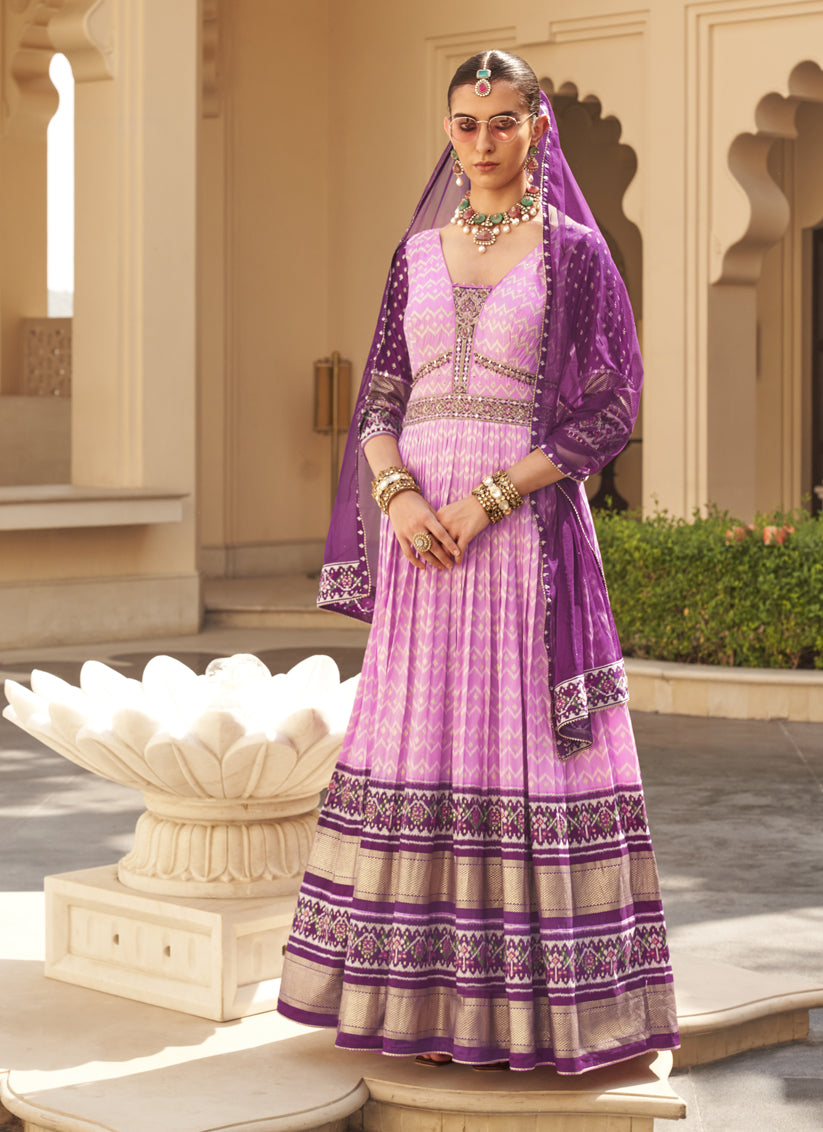 Carnation Pink Silk Designer Gown with Dupatta