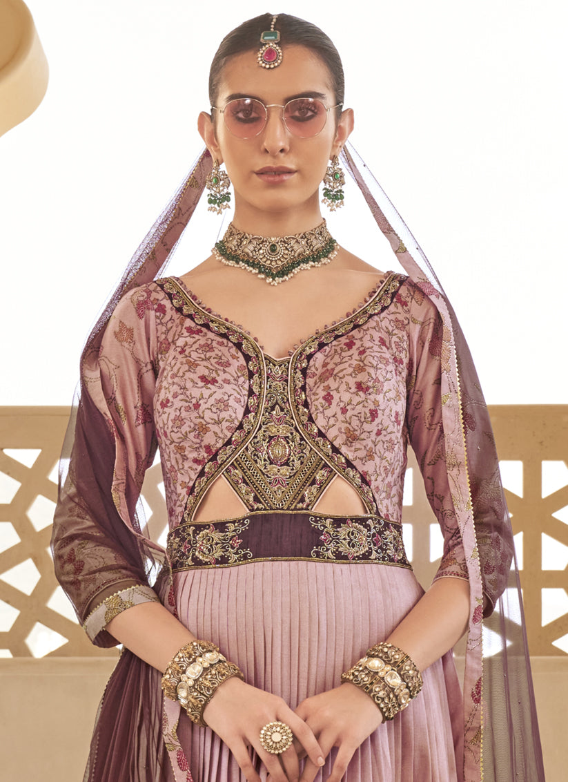 Blush Pink Silk Designer Gown with Dupatta