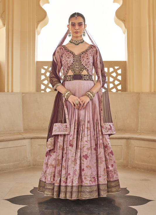 Blush Pink Silk Designer Gown with Dupatta