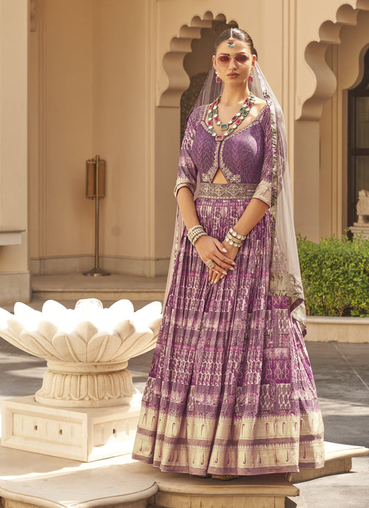 Magenta Silk Designer Gown with Dupatta