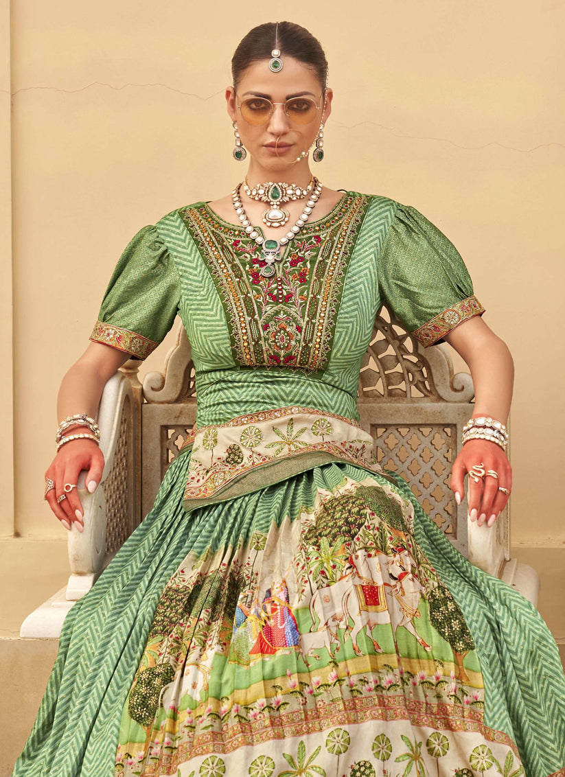 Forest Green Viscose Silk Designer Lehenga Choli Set