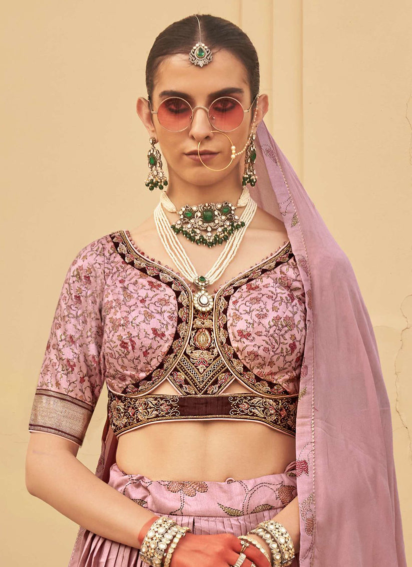 Carnation Pink Viscose Silk Designer Lehenga Choli with Dupatta