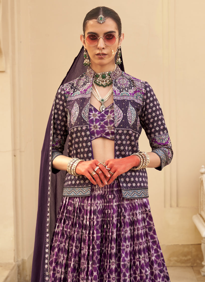 Magenta Viscose Silk Designer Lehenga Choli with Jacket
