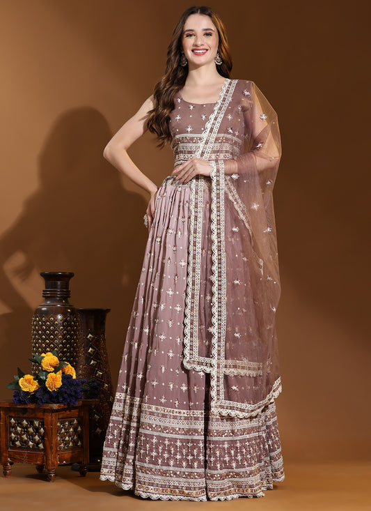 Rose Taupe Pure Viscose Georgette Readymade Lehenga Choli